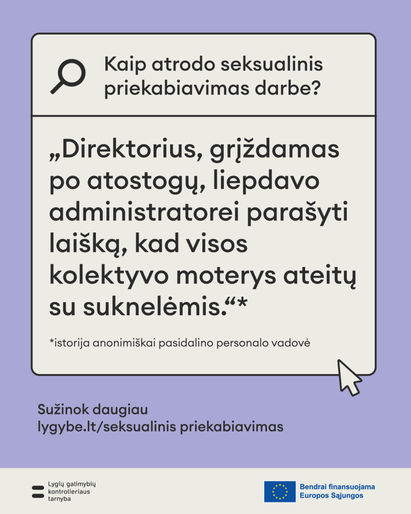 Kaip atrodo seksualinis priekabiavimas darbe? Anonimiškai istorija pasidalinusi personalo vadovė rašo: Direktosiu, grįždamas po atostogų, liepdavo administratorei parašyti laišką, kad visos kolektyvo moterys ateitų su suknelėmis. 